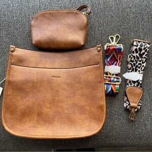 Brown Women's Backpack with Interchangeable Straps